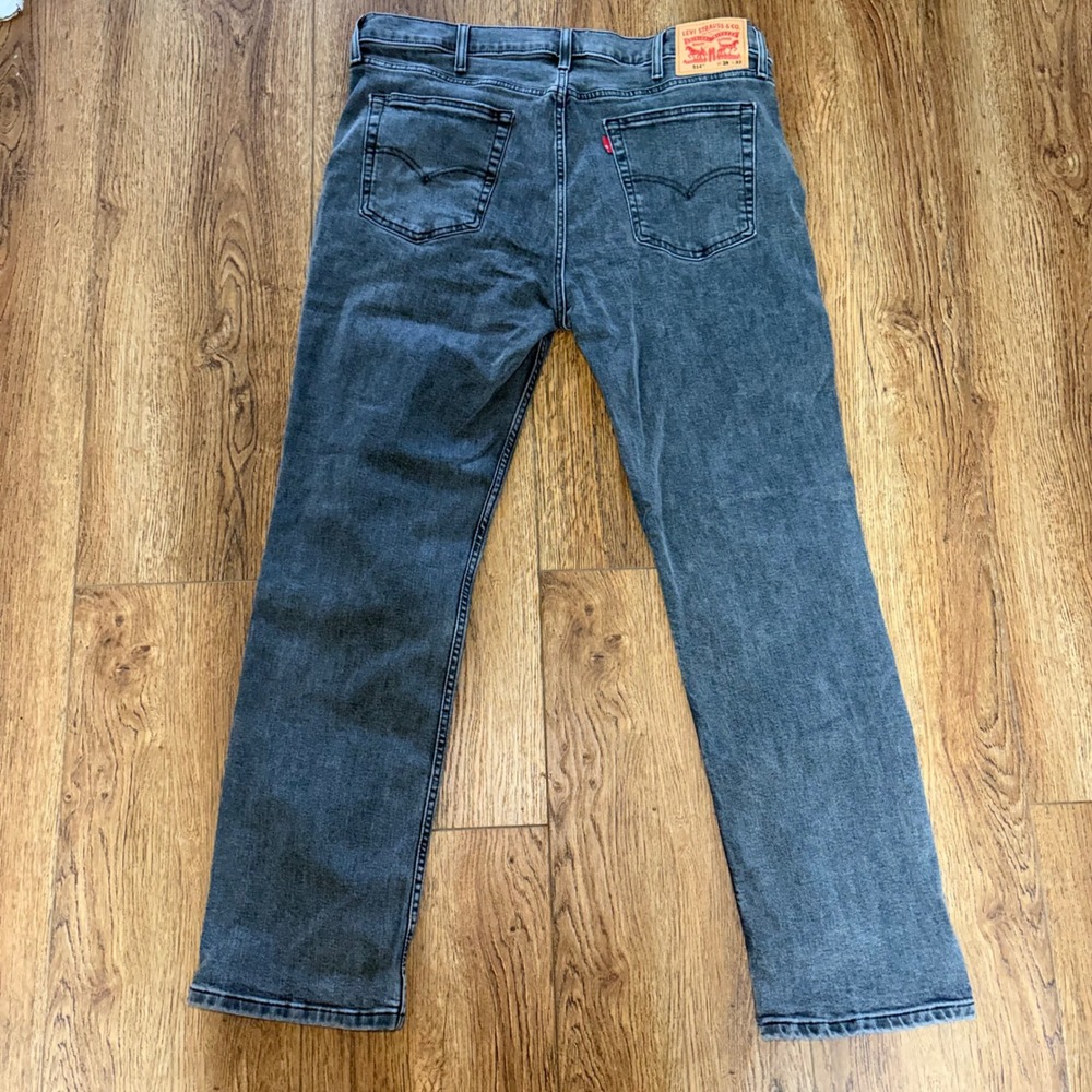 Levis 514 Gray Washed Jeans Denim Faded Whiskers Straight Fit Mens 38x31 classic
